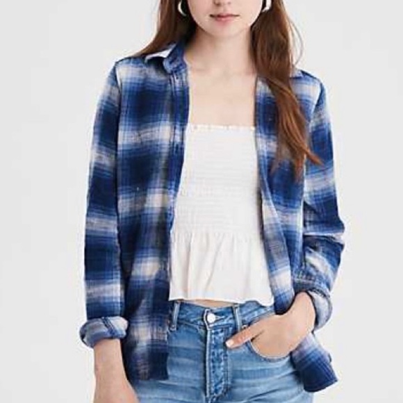 American Eagle Blue Ah-mazingly Soft Bf Flannel - Picture 1 of 4